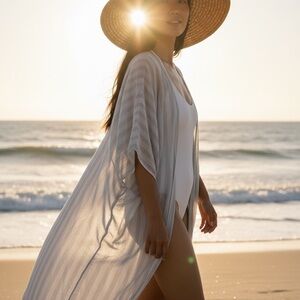 Beach Cover-Up Kaftan in Light Gray — Women Swim